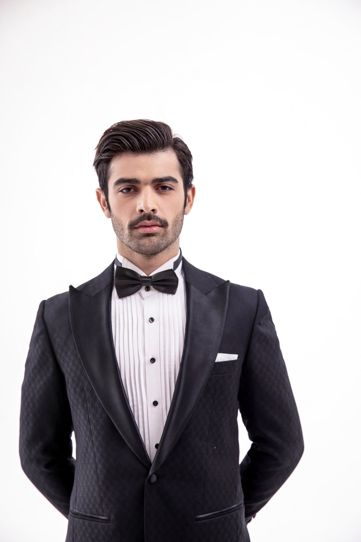 Black Tuxedo in Jacquard Fabric Jacket with tuxedo trouser