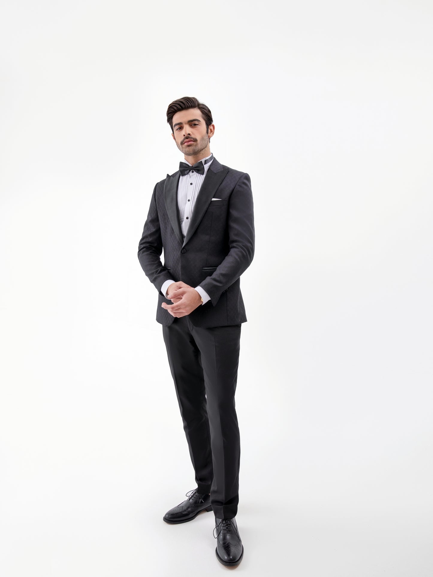 Black Tuxedo in Jacquard Fabric Jacket with tuxedo trouser