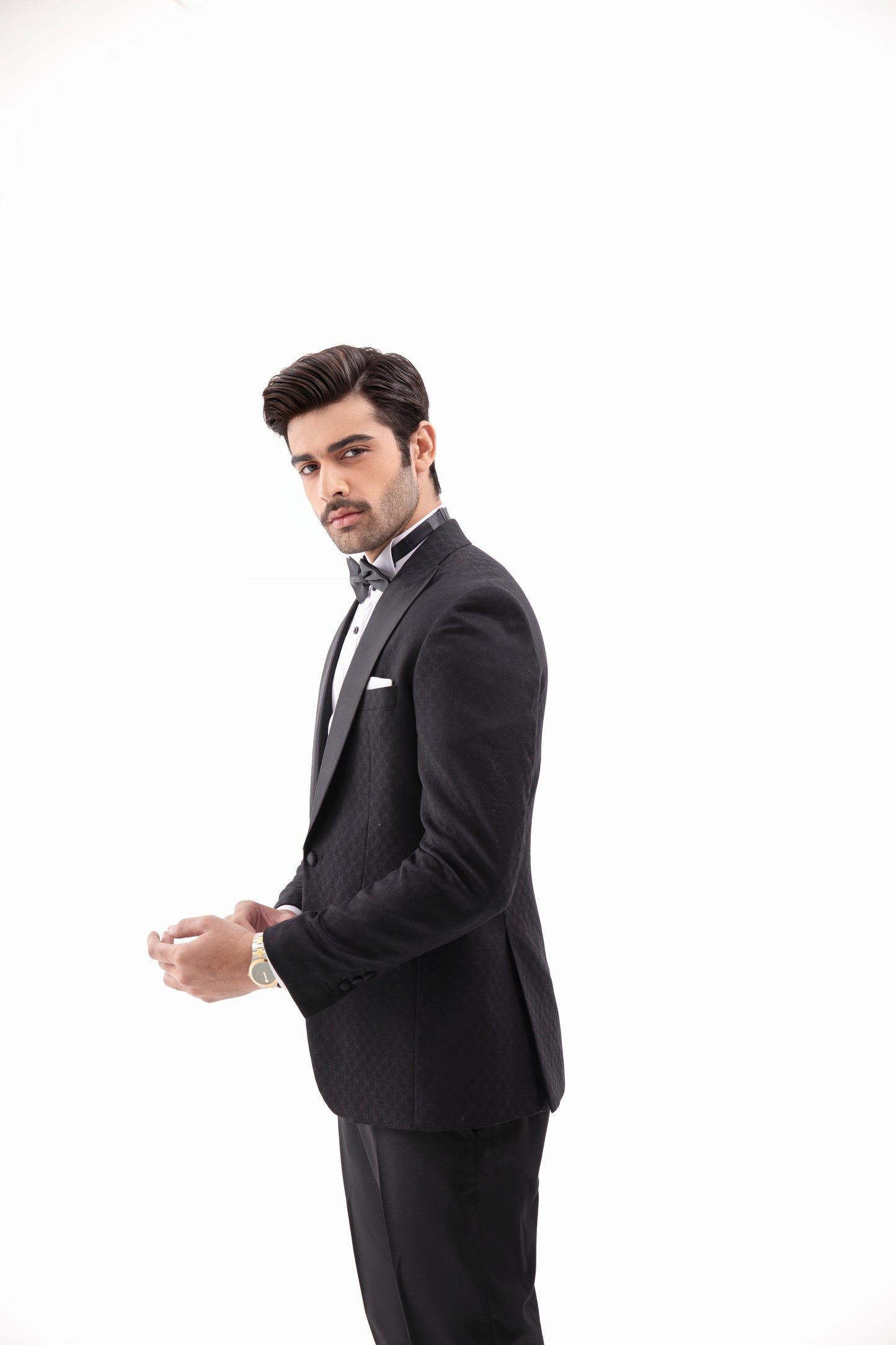 Black Tuxedo in Jacquard Fabric Jacket with tuxedo trouser