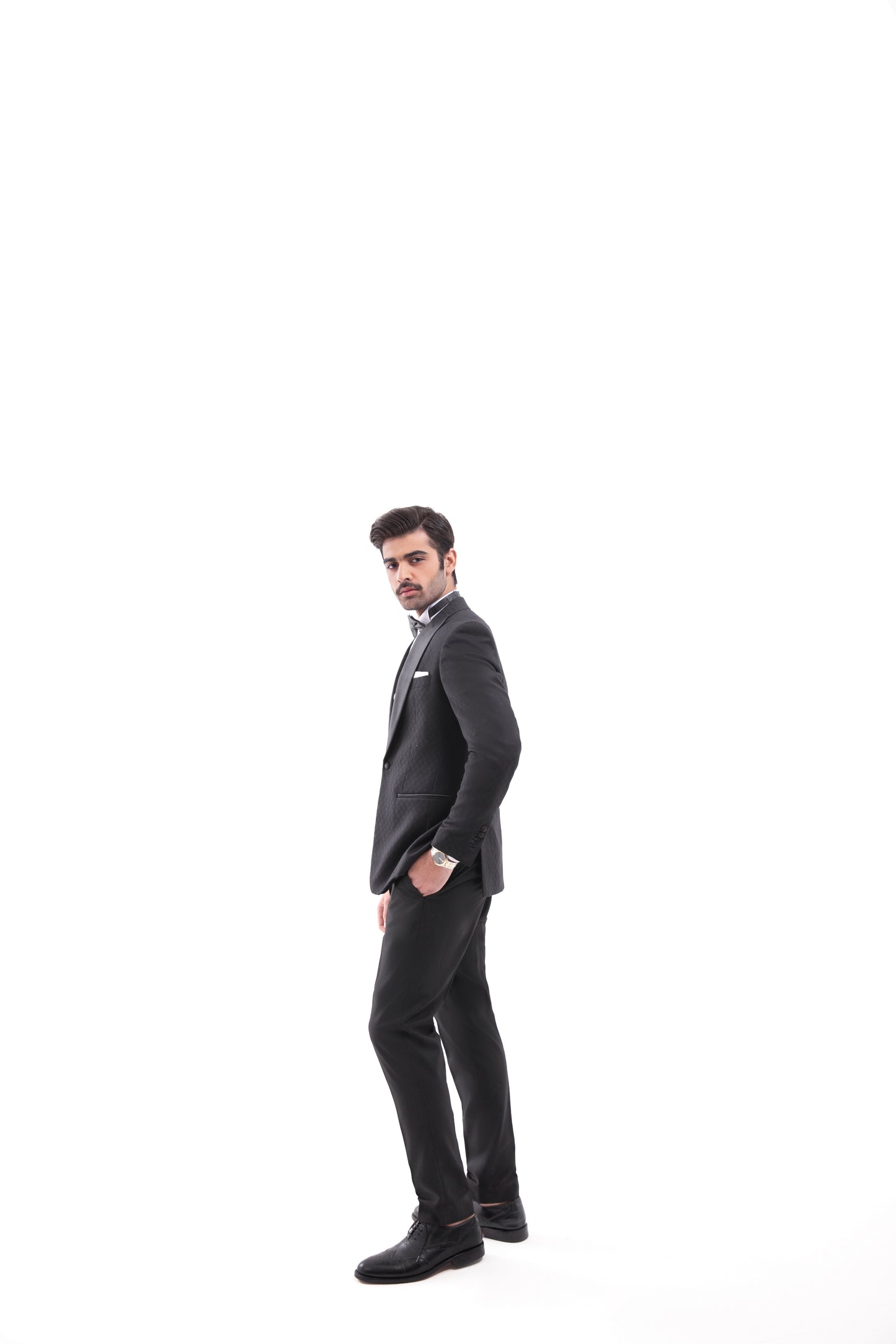 Black Tuxedo in Jacquard Fabric Jacket with tuxedo trouser