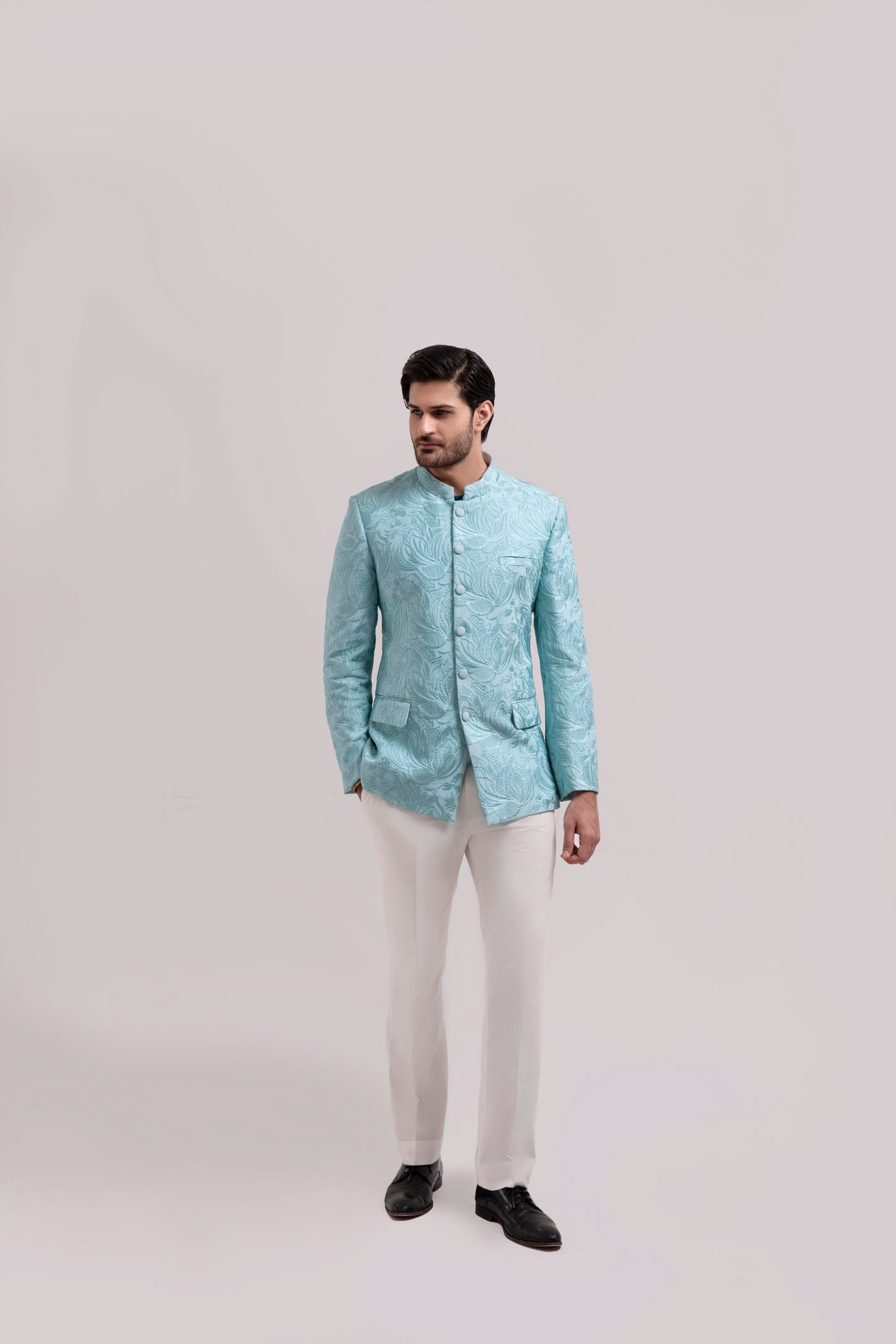 Self Embelished Mandarin collar Jacket