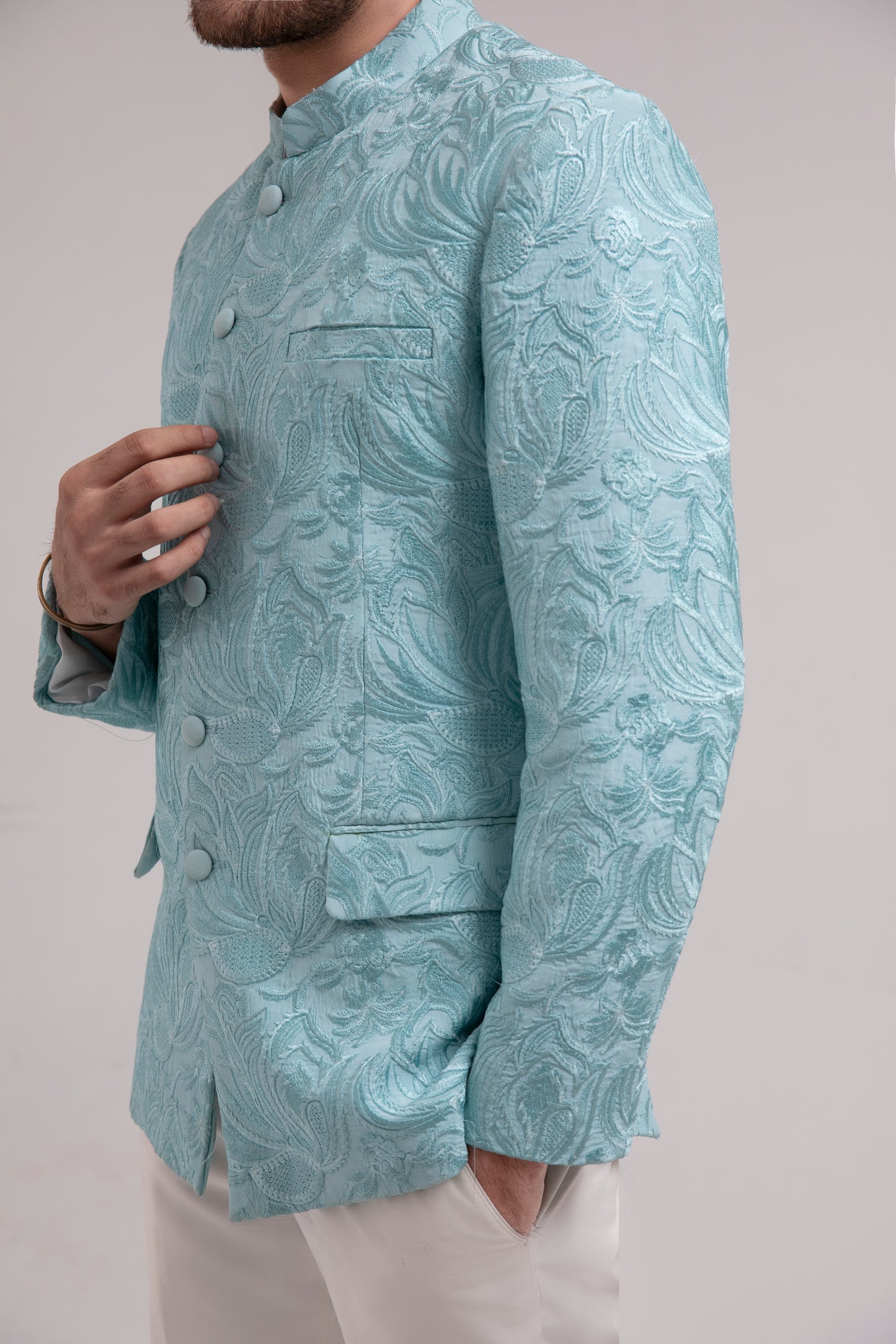 Self Embelished Mandarin collar Jacket