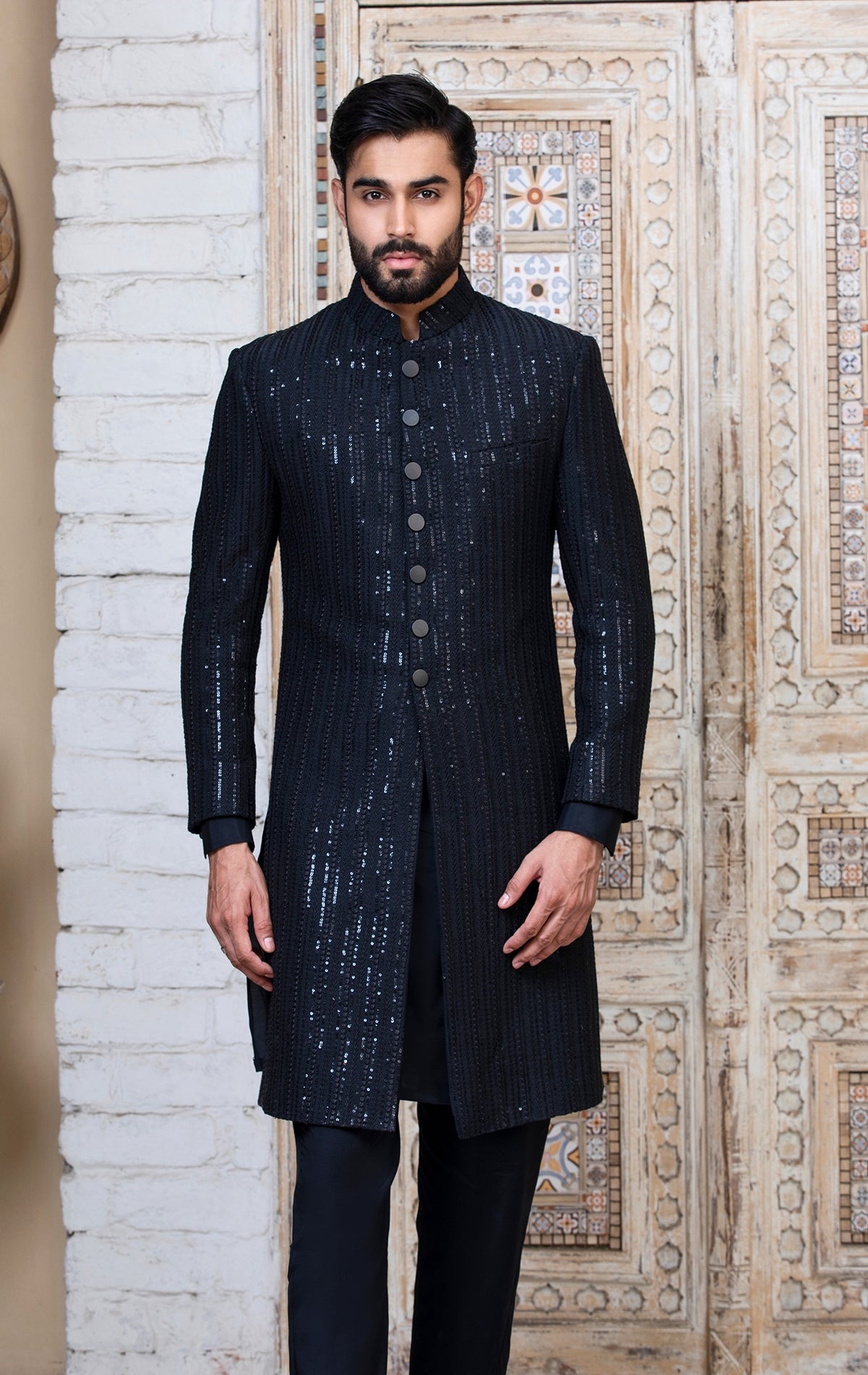 Black Sequence Embroidered Sherwani