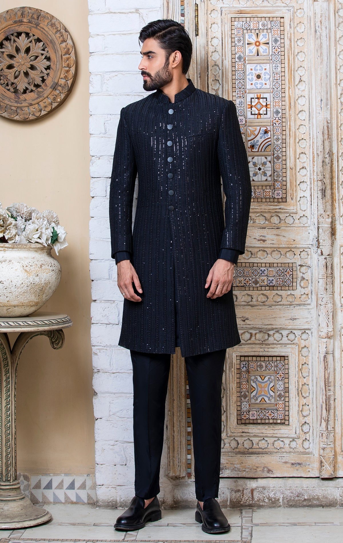 Black Sequence Embroidered Sherwani