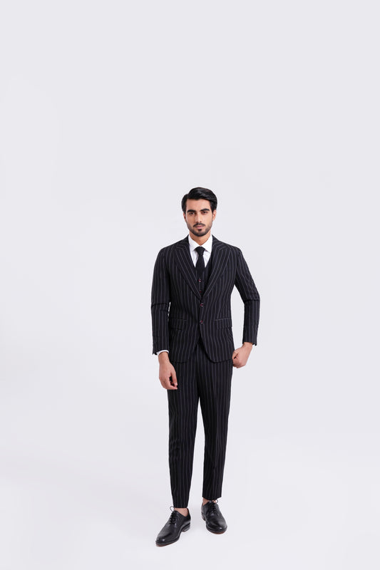 Black Bold Pinstripes- All Season  3 Piece Suit