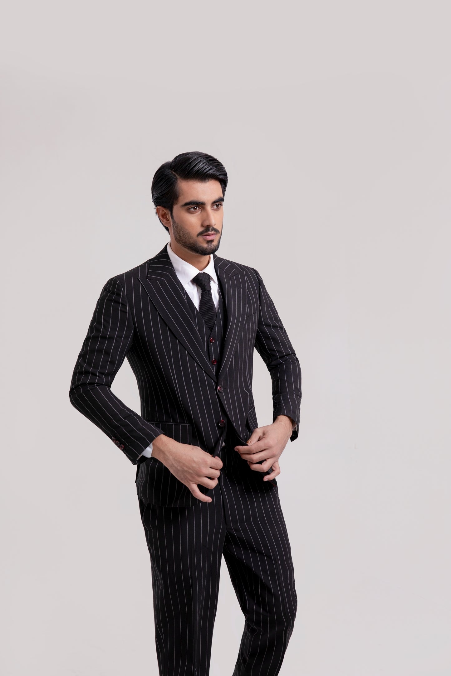 Black Bold Pinstripes- All Season  3 Piece Suit