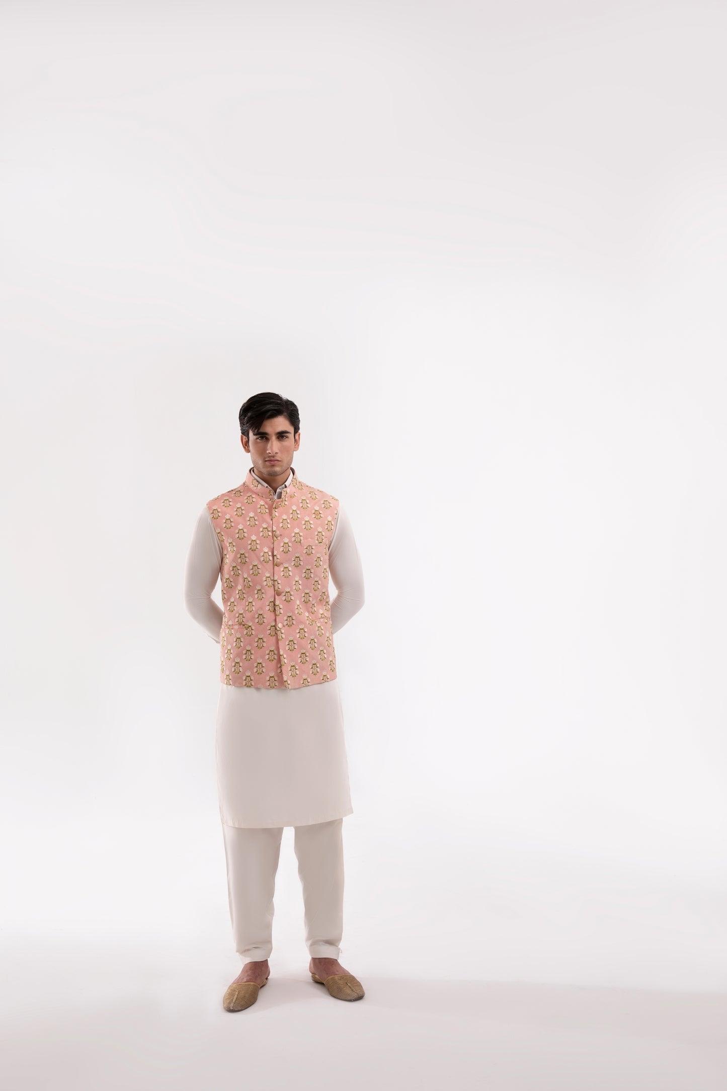 Light-pink Self Floral Embroided Waistcoat