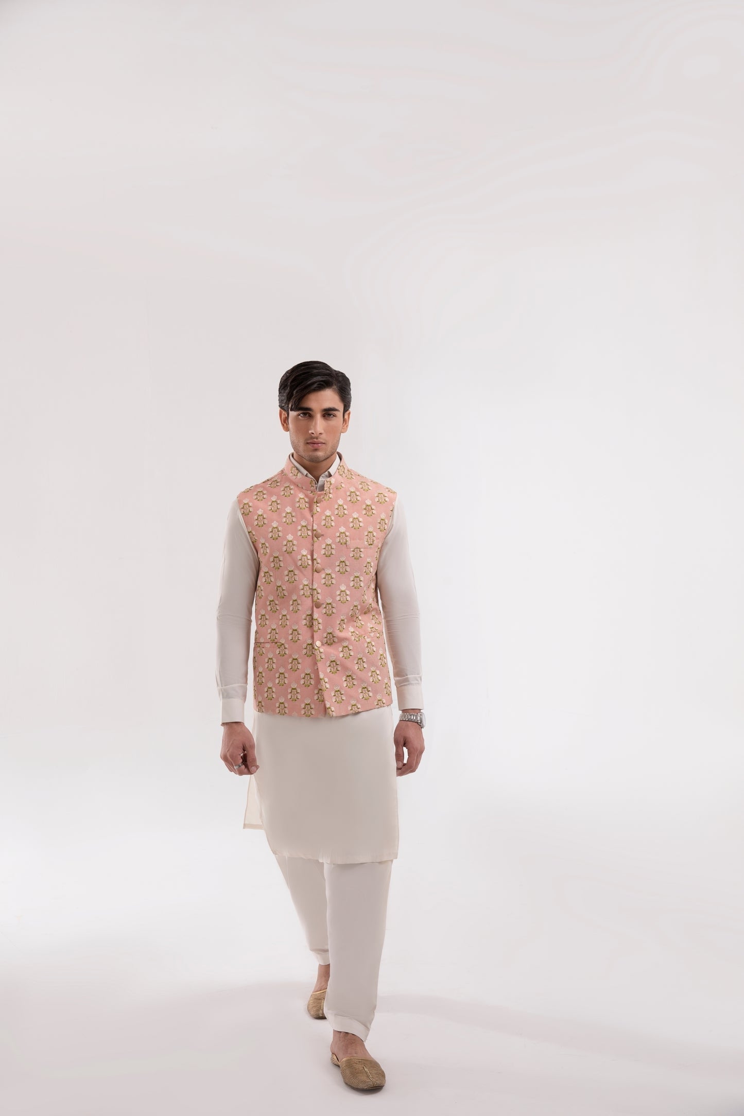 Light-pink Self Floral Embroided Waistcoat