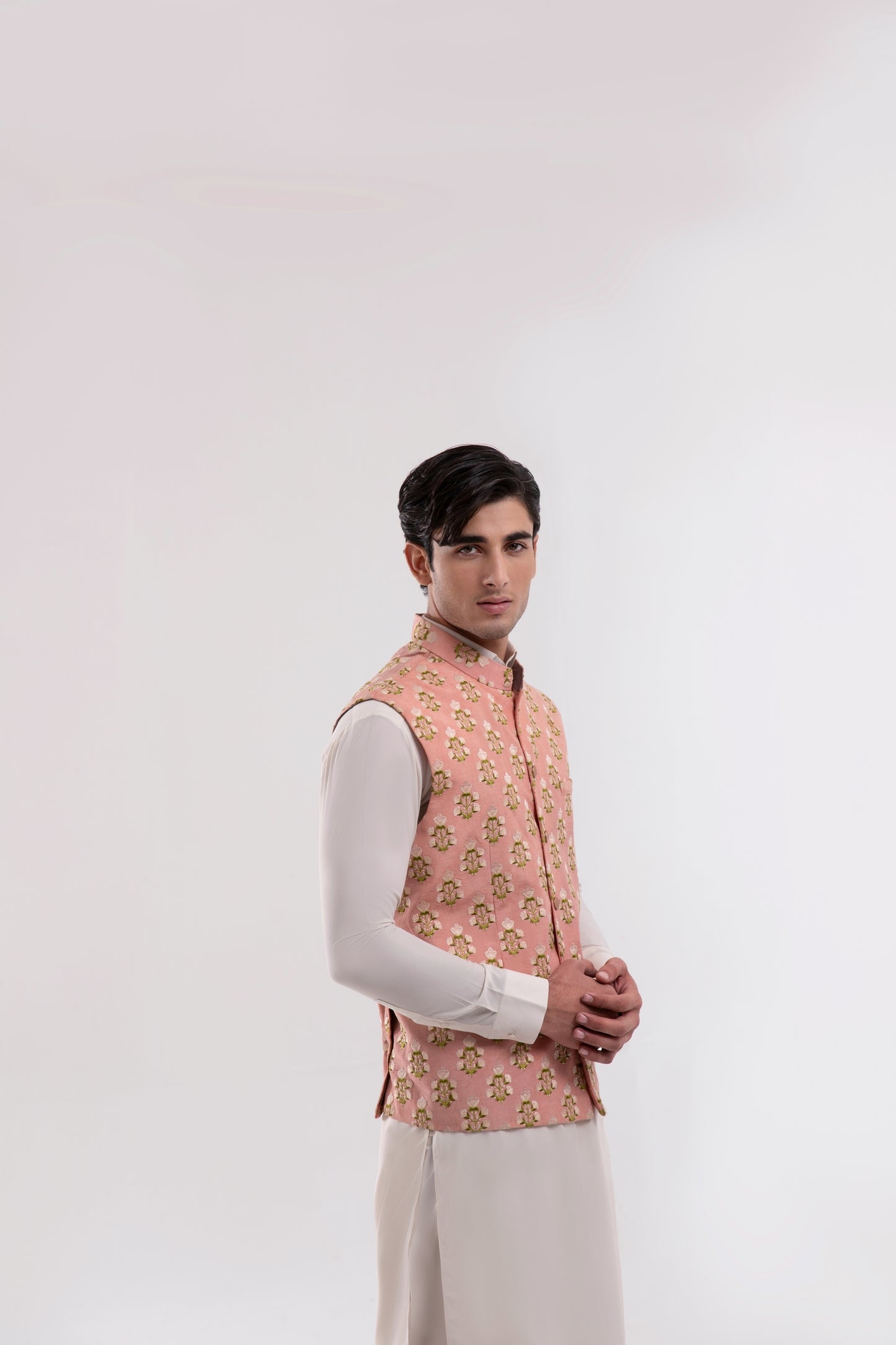 Light-pink Self Floral Embroided Waistcoat