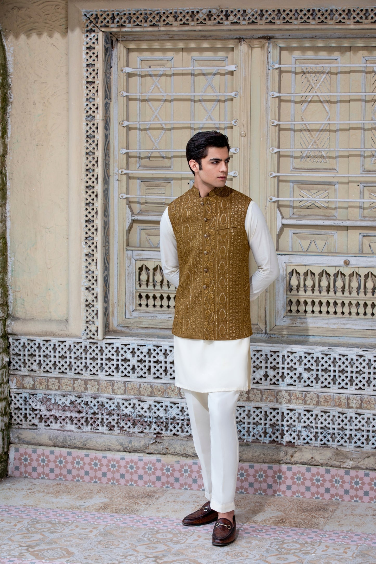 Mustard Sequence Embroidered Waistcoat