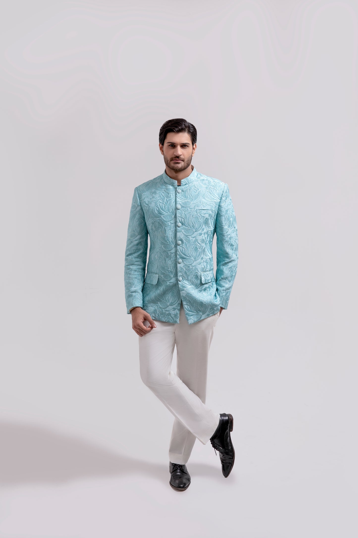 Self Embelished Mandarin collar Jacket