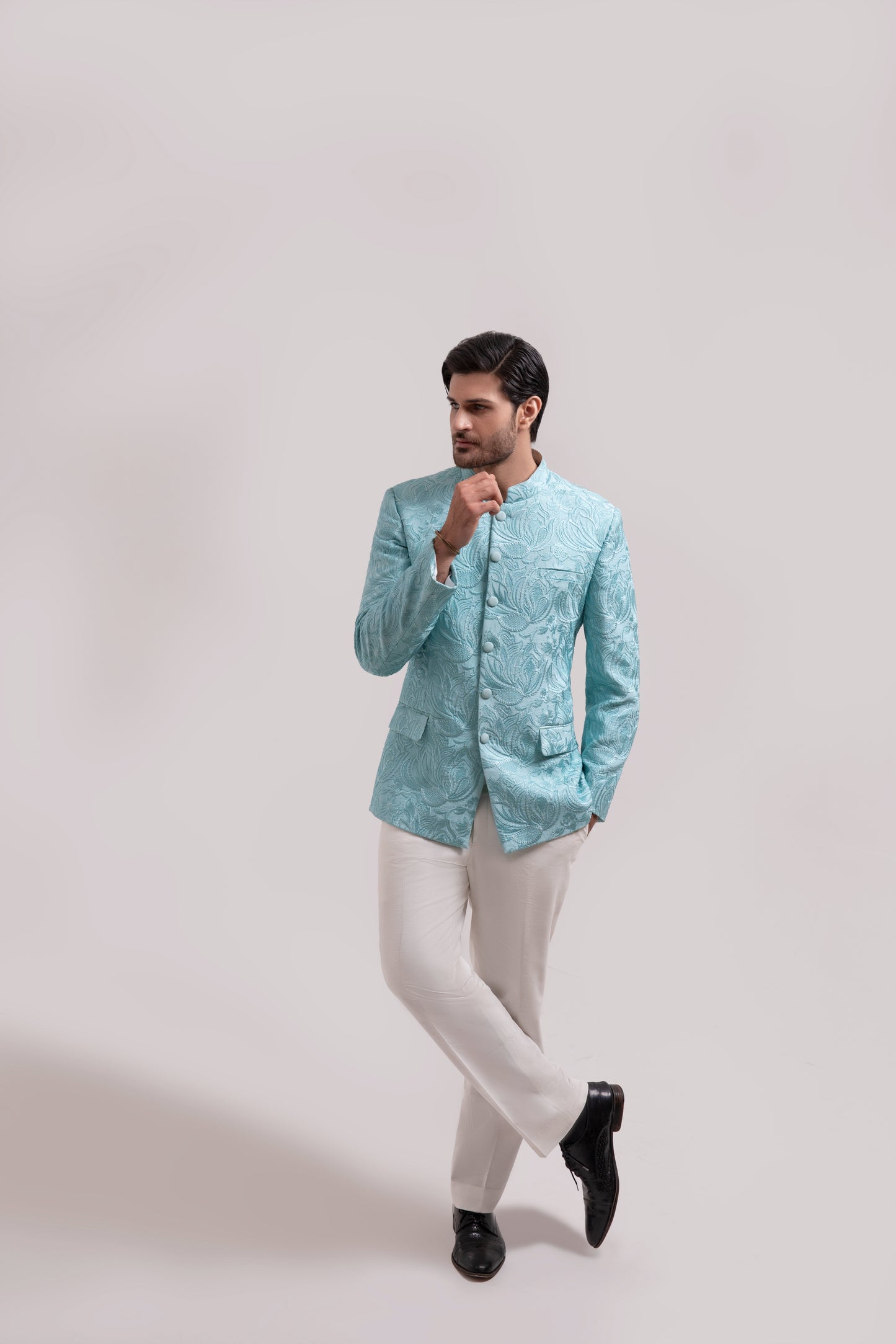 Self Embelished Mandarin collar Jacket