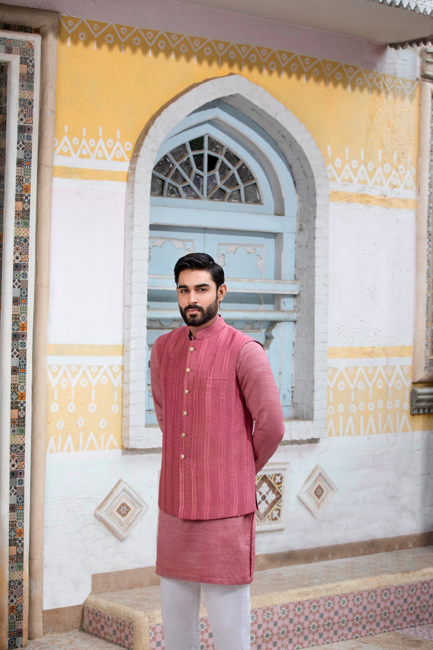 Tea-pink Self-Embroidered Waistcoat