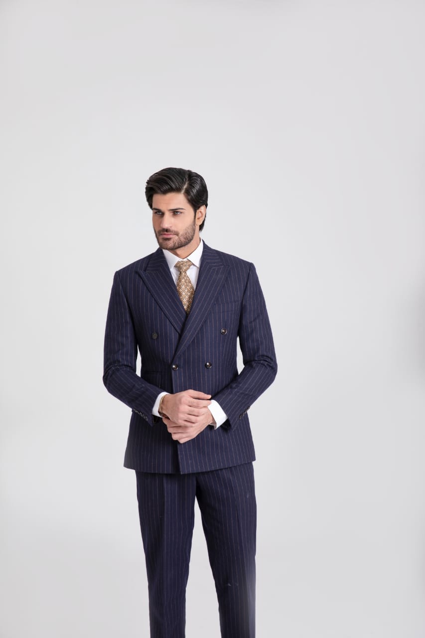 Custom-made Wollen Pin Stripe Double Brassted Suit For mens